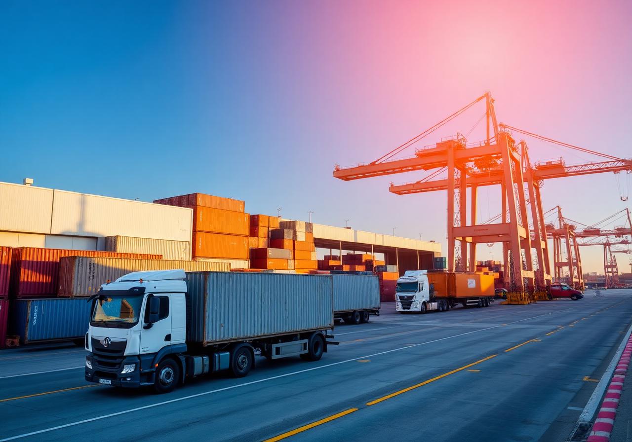 Port logistics with containers and cranes